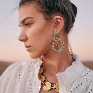 Sezane Emerald and Gold Statement Earrings
